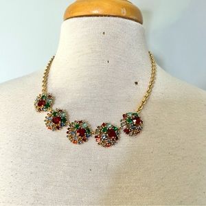 NWT Talbots Gold Toned Colorful Ruby Emerald Blue Gem Necklace